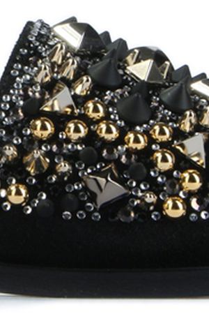 Кожаные шлепанцы с декором Philipp Plein Philipp Plein WSA0093 Черный/блоки,золот купить с доставкой
