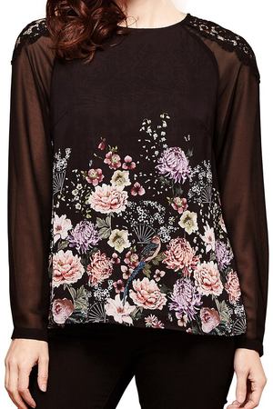 Блузка с круглым вырезом, цветочным рисунком и длинными рукавами Yumi 236321