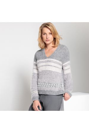 Пуловер с V-образным вырезом из жаккарда ANNE WEYBURN 49109