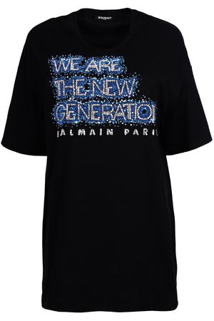 Хлопковая футболка со стразами Balmain pf01988j037 Черный вариант 3 купить с доставкой