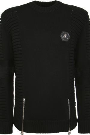 Шерстяной джемпер с декором Philipp Plein Philipp Plein HM624713 Черный, молнии внизу