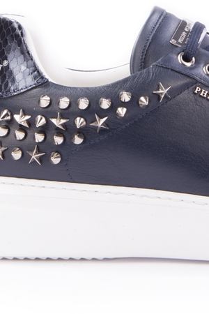 Кожаные кеды с декором Nadia Philipp Plein Philipp Plein F18S WSC0895 Синий вариант 3