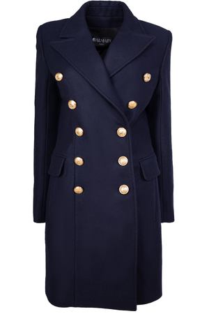 Шерстяное пальто Balmain Balmain 142400w006 Синий купить с доставкой
