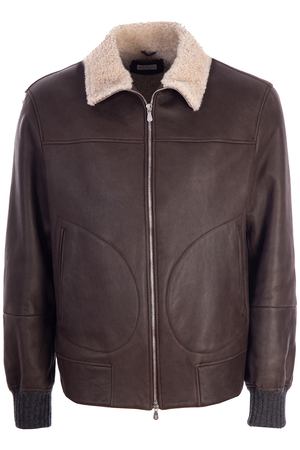 Кожаная куртка с мехом Brunello Cucinelli MPMCN1514 CX766 Коричневый