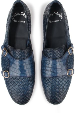Туфли-монки из кожи крокодила Santoni Santoni MCCG15524/48 Синий/плетение крокодил вариант 3