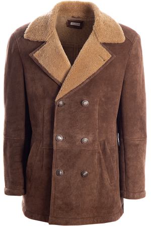 Пальто-бушлат из овчины Brunello Cucinelli MPMSM1509 C6986 Коричневый вариант 3 купить с доставкой