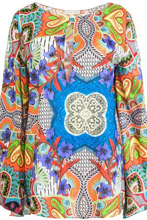 Хлопковая блуза ETRO ETRO d18137 5445 200 Принт, Синий вариант 2 купить с доставкой