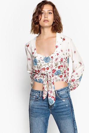 Блузка с v-образным вырезом, цветочным принтом и длинными рукавами Pepe Jeans 57452