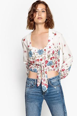 Блузка с v-образным вырезом, цветочным принтом и длинными рукавами Pepe Jeans 57452