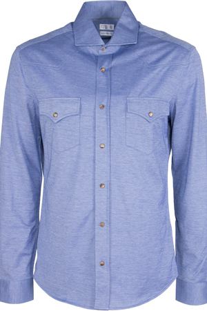 Хлопковая рубашка BRUNELLO CUCINELLI Brunello Cucinelli MTS406666 Синий купить с доставкой