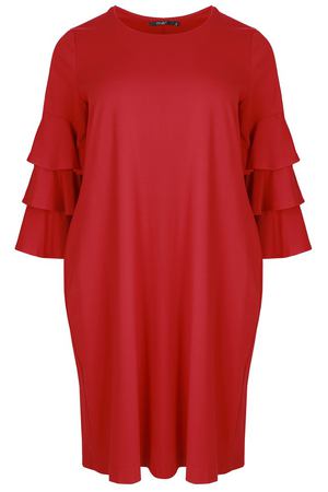 Платье с круглым вырезом и длинными рукавами с воланами Mat fashion 112996