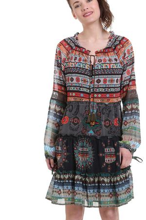 Платье короткое из вуали с этническим рисунком Desigual 112407 купить с доставкой
