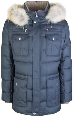 Стеганый пуховик с капюшоном BRUNELLO CUCINELLI Brunello Cucinelli MH4621195 т.Синий купить с доставкой