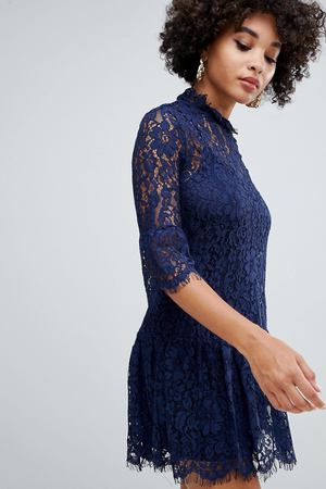 Темно-синее кружевное платье с оборками Missguided - Синий Missguided 134863 купить с доставкой