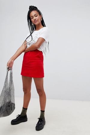 Красная вельветовая мини-юбка Monki - Красный Monki 95850 купить с доставкой