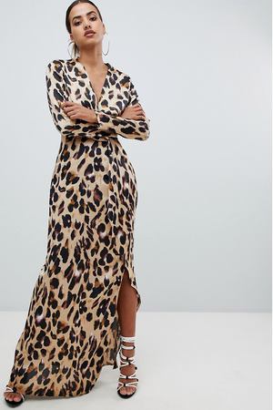 Платье макси с запахом и леопардовым принтом Missguided - Мульти Missguided 16702 купить с доставкой