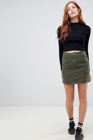 Джинсовая юбка хаки в стиле милитари New Look - Зеленый New Look 58683 купить с доставкой