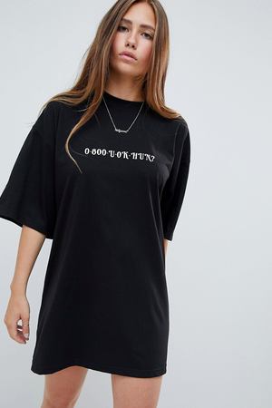 Черное платье-футболка с надписью Missguided U OK Hun - Черный Missguided 55056 купить с доставкой