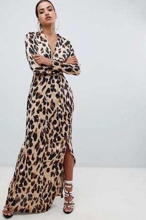 Missguided twist wrap maxi dress in leopard - Мульти Missguided 155002 купить с доставкой