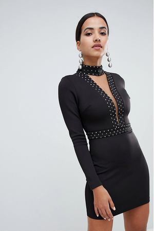 Платье мини с глубоким вырезом и чокером Forever Unique - Черный Forever Unique 16756