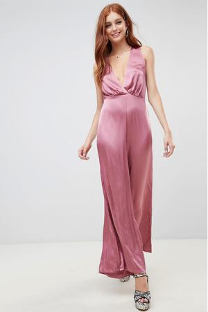 Комбинезон с глубоким вырезом и широкими штанинами New Look - Розовый New Look 92109 купить с доставкой