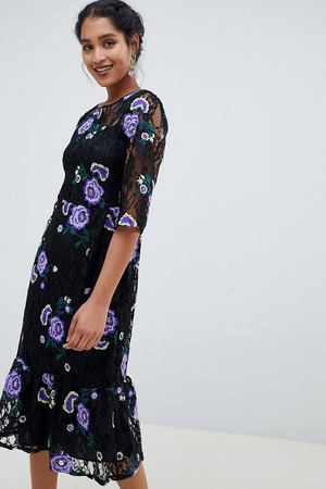 Платье миди с вышивкой и рукавами 3/4 Closet London - Мульти Closet London 16723