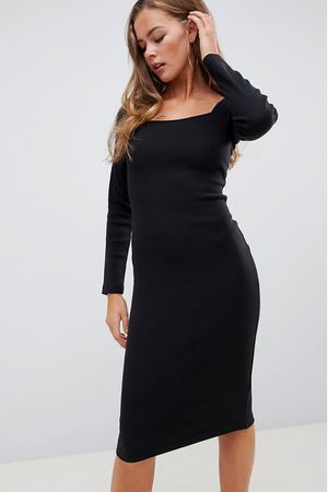 Черное платье миди с квадратным вырезом Missguided - Черный Missguided 145367 купить с доставкой