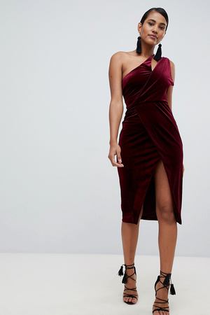 Бордовое бархатное платье на одно плечо с запахом Lavish Alice Lavish Alice 57487