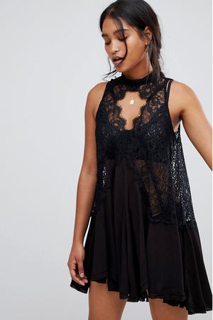 Полупрозрачное кружевное свободное платье Free People Tell - Черный Free People 62033
