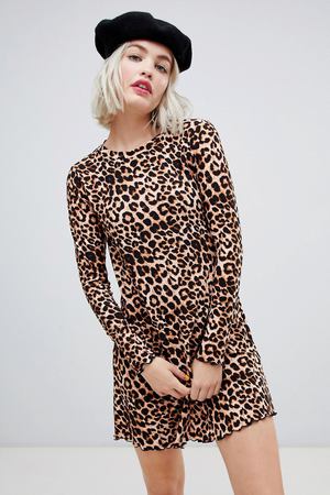 Свободное платье с леопардовым принтом New Look - Коричневый New Look 129435 купить с доставкой