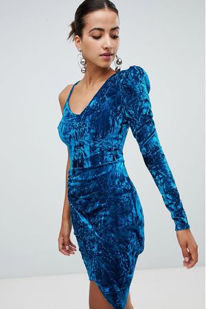 Платье на одно плечо из мятого бархата Club L - Синий Club L 112653