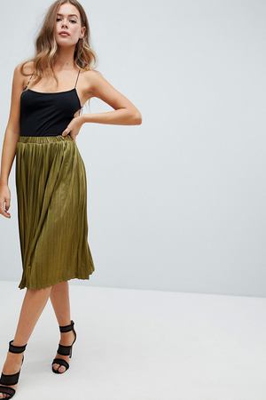 Плиссированная юбка-миди цвета хаки Missguided - Зеленый Missguided 119190 купить с доставкой