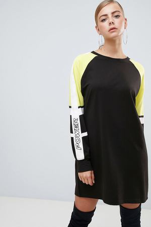 Черное платье-футболка со вставками колор блок Missguided - Черный Missguided 145456 купить с доставкой