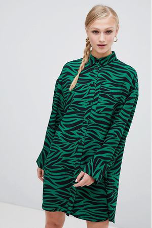Черно-зеленое платье-рубашка с тигровым принтом Monki - Мульти Monki 34619