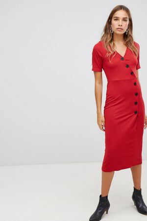 Платье в рубчик на пуговицах New Look - Красный New Look 35415 купить с доставкой