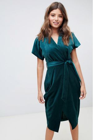 Зеленое бархатное платье с запахом Closet London - Зеленый Closet London 7919