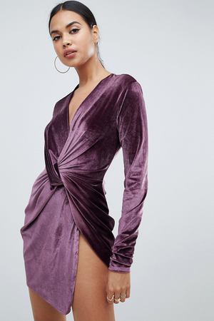 Бархатное платье с длинными рукавами Club L - Фиолетовый Club L 65997