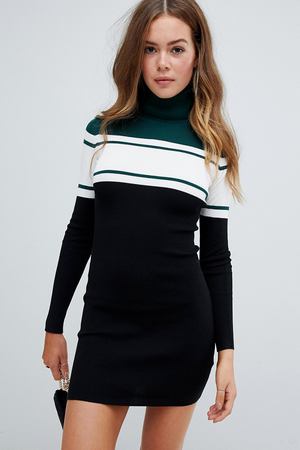 Черное трикотажное платье мини колор блок с высоким воротником Missgui Missguided 145468