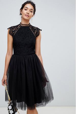 Черное кружевное платье 2 в 1 с юбкой из тюля Chi Chi London - Черный Chi Chi London 145325