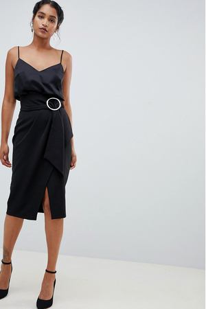 Юбка миди с запахом и пряжкой Closet London - Черный Closet London 150982