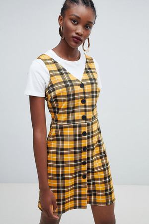 Платье в клетку на пуговицах New Look - Желтый New Look 16569 купить с доставкой