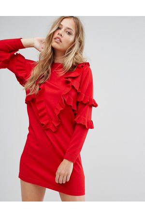 Трикотажное платье-джемпер с оборками Suncoo - Красный Suncoo 52719 купить с доставкой