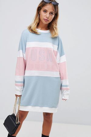 Трикотажное oversize-платье в полоску Missguided - Синий Missguided 136405