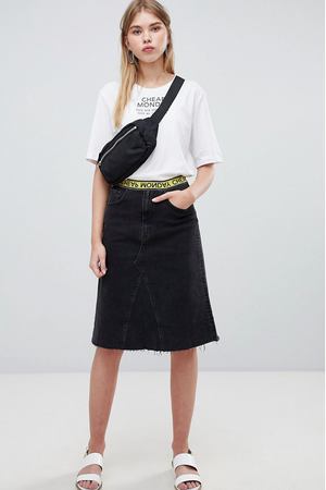 Джинсовая юбка средней длины с логотипом Cheap Monday - Черный Cheap Monday 39961 купить с доставкой
