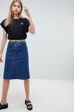Джинсовая юбка средней длины с логотипом Cheap Monday - Синий Cheap Monday 6606 купить с доставкой