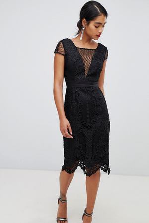 Черное кружевное платье-футляр с V-образным вырезом Chi Chi London Chi Chi London 145327