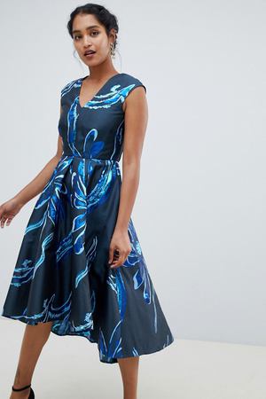 Жаккардовое платье с асимметричным краем Closet London - Темно-синий Closet London 7523