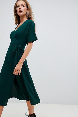Зеленое платье миди с поясом на талии Missguided - Зеленый Missguided 86772