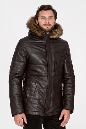 Утепленная кожаная куртка с отделкой мехом енота Jorg Weber 139699 купить с доставкой