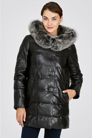 Утепленная кожаная куртка с отделкой мехом песца La Reine Blanche 26753